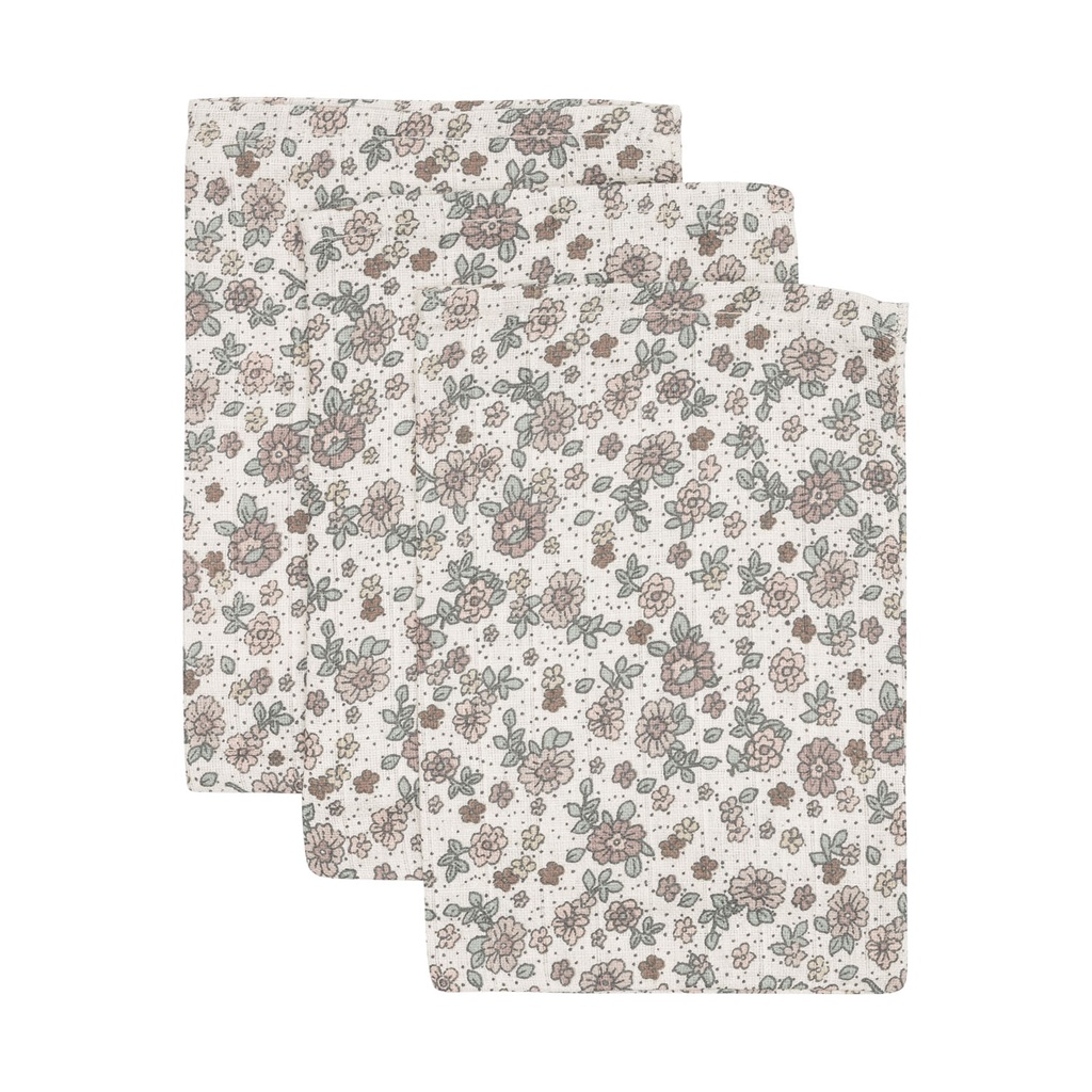 Jollein Washcloth Muslin Retro Flowers  - 3 pac