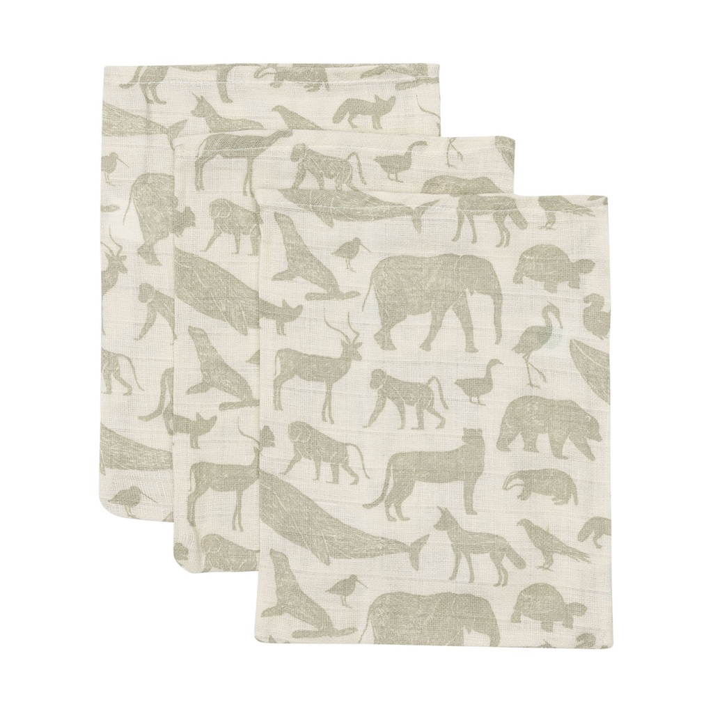 Jollein washcloth muslin -Animal Olive Green
