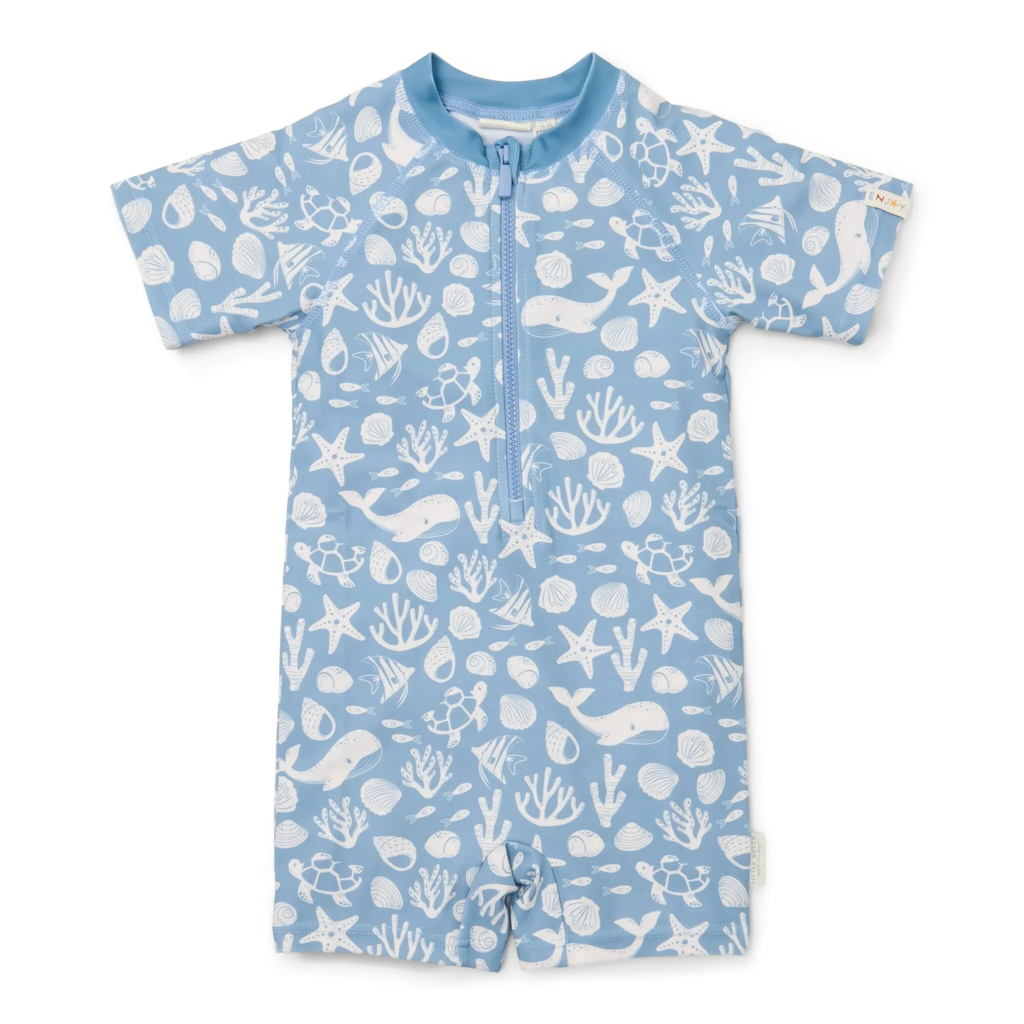 Little Dutch Swimsuit short sleeves sea life ocean blue 2-6M