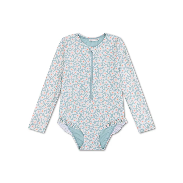 Swim Essentials Swimsuit with long sleeves green flowers  98/104cm