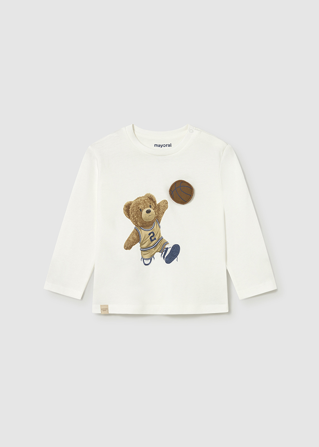 Mayoral Long Sleeve t-shirt applique animal - Cream-bear