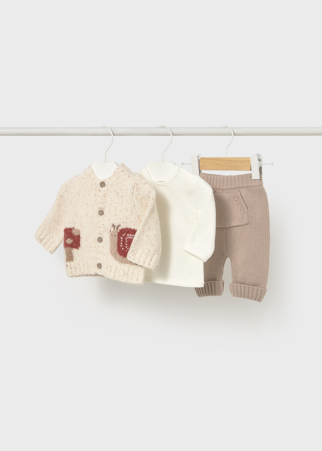 Mayoral Long knit 3-piece trouset set - Dune Vig