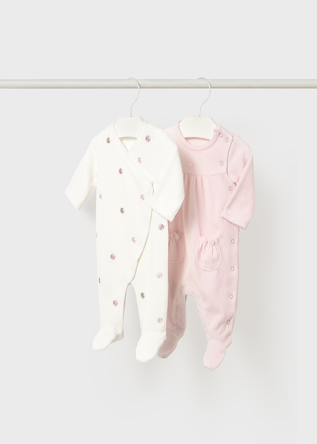 Mayoral 2 Pcs velour onesie - Baby Rose