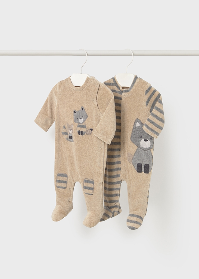 Mayoral 2 Pcs velour onesie - Oat