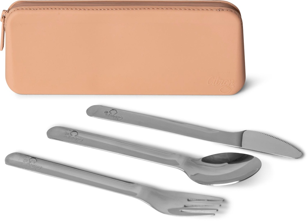 Citron Stainless Steel Cutlery Set with Pouch - Blush Pink 