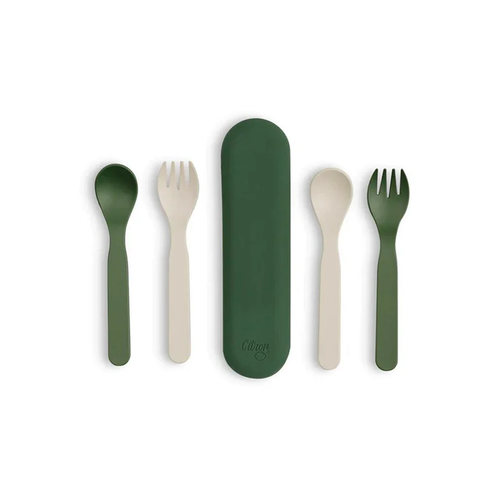 Citron - Bio Based Cutlery Set of 5 Green/Cream + Case 