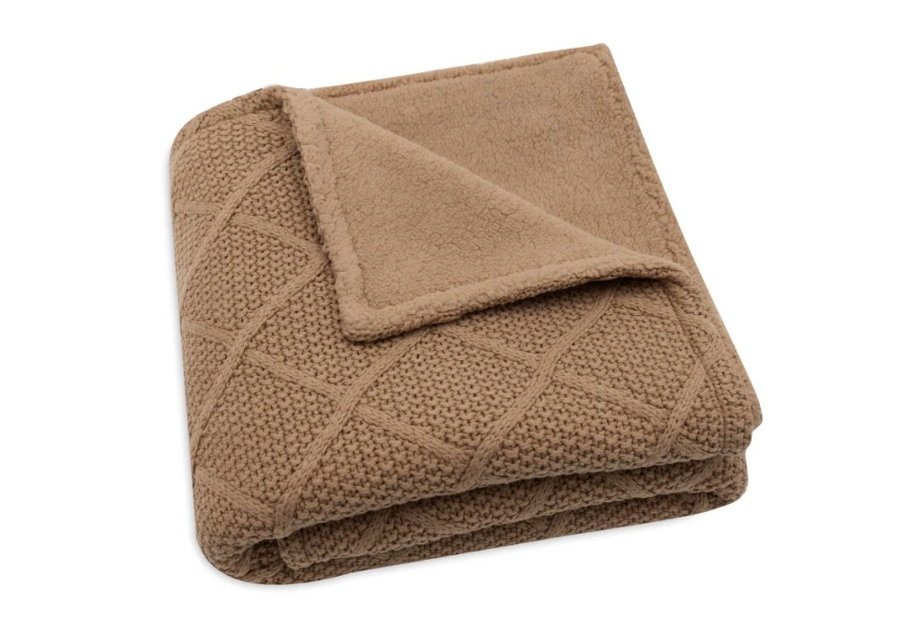 Jollein Blanket Cradle 75x100 Check Knit Biscuit/Teddy Fleece 