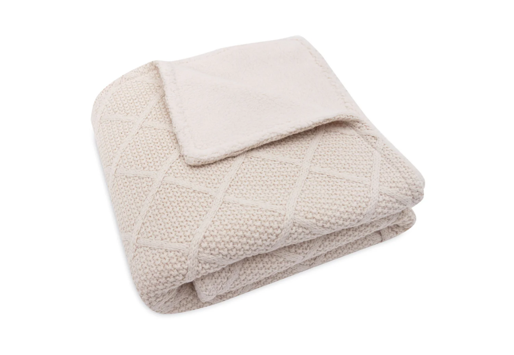 Jollein blanket Cradle 75x100 Check Knit Oatmeal/Teddy Fleece 