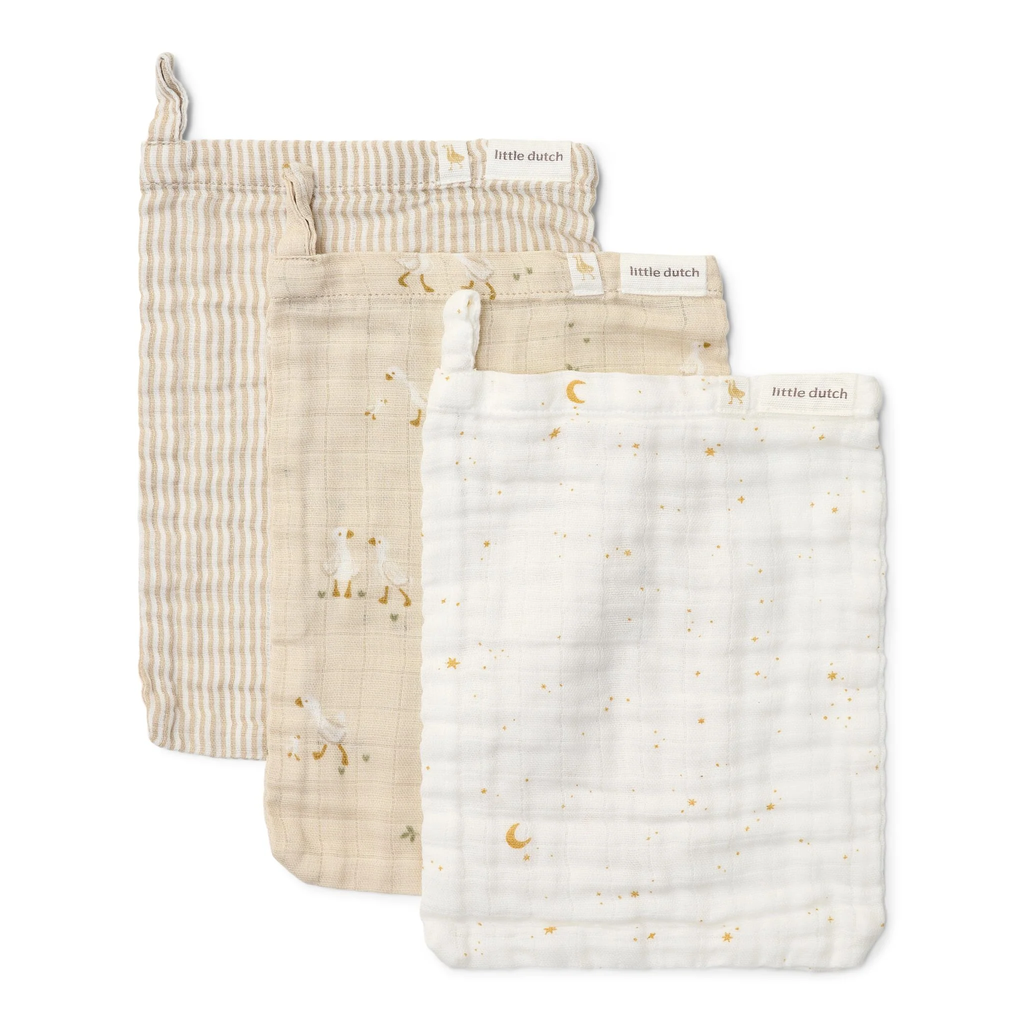 Little Dutch - Set of 3 bath cloths Little Goose (beige)