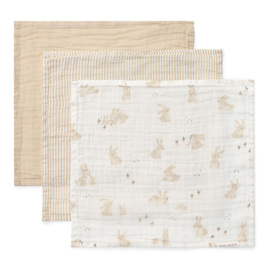Little Dutch - Set of 3 muslin face cloths Baby Bunny