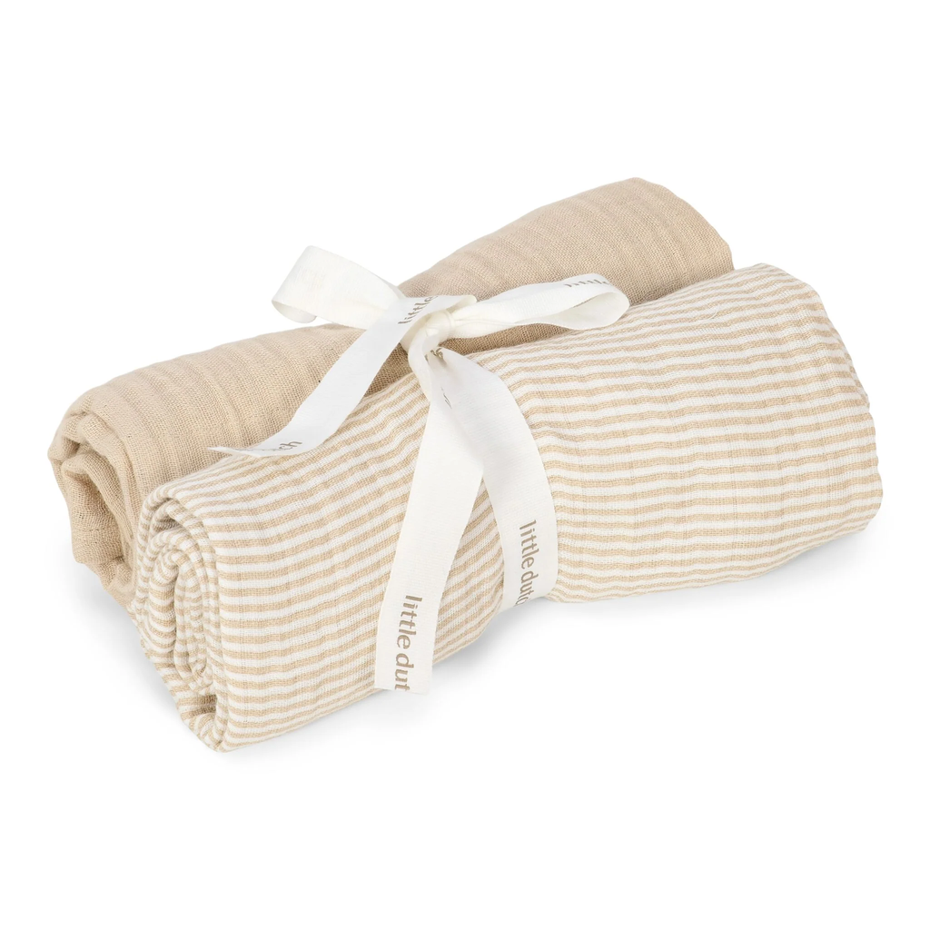 Little Dutch - Set of 2 muslin swaddles Pure Soft Beige 70x70