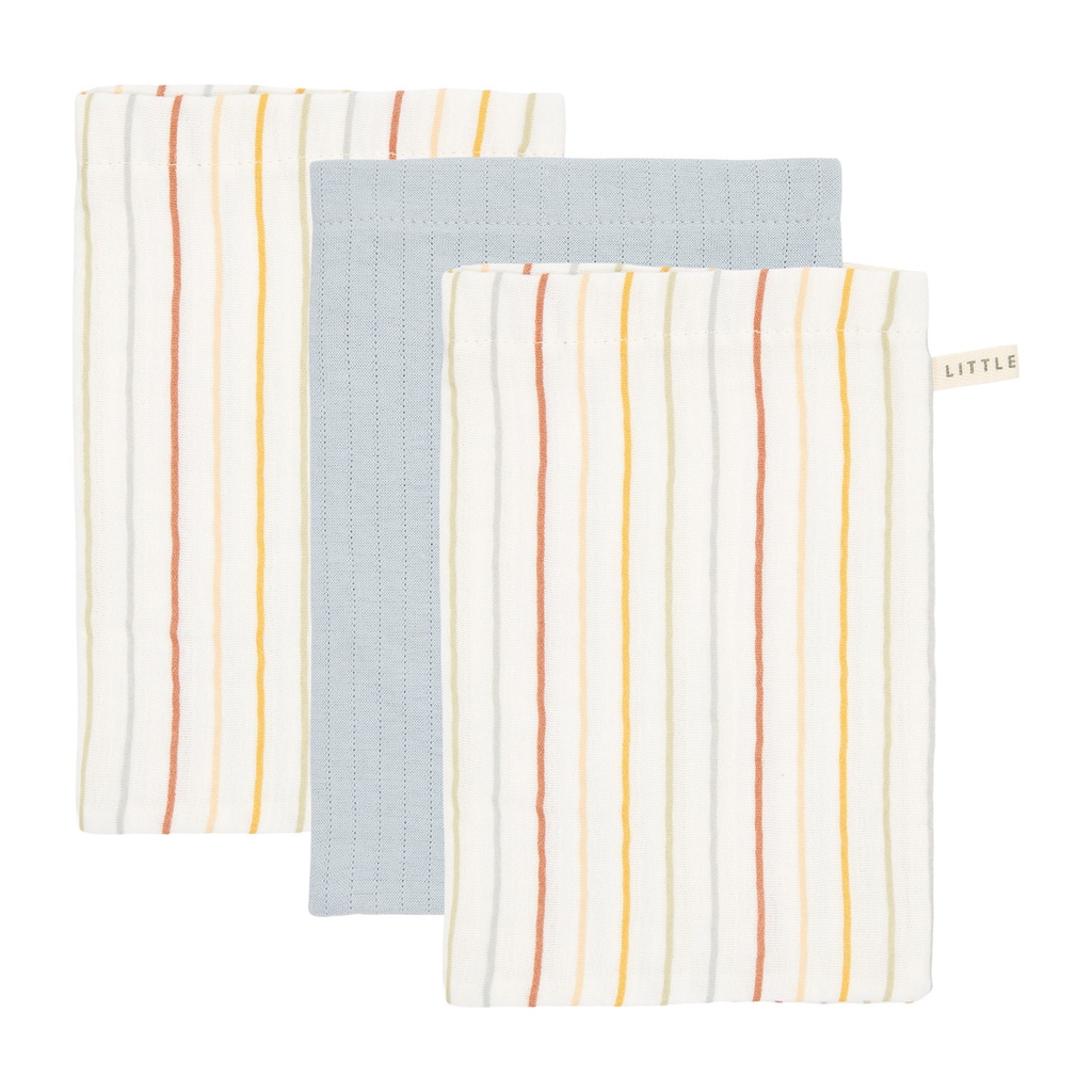 Little Dutch Washcloth Pure Soft Blue / Vintage Sunny Stripes 3pcs