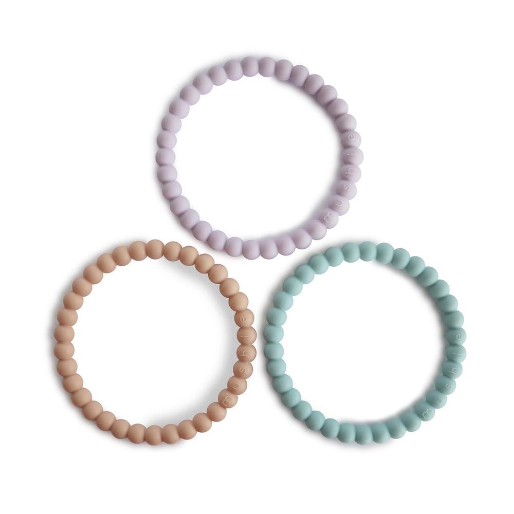 Mushie Pearl Teething Bracelet Chew Toy Lilac/Cyan/Soft Peach 3 Pc