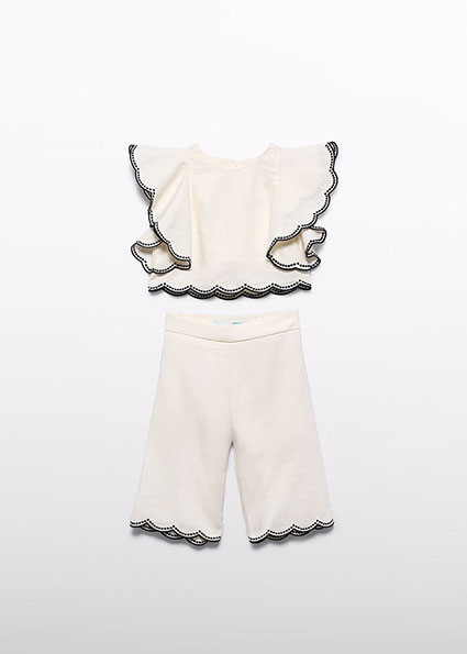 Abel & Lula embroidered culotte pants set Cream