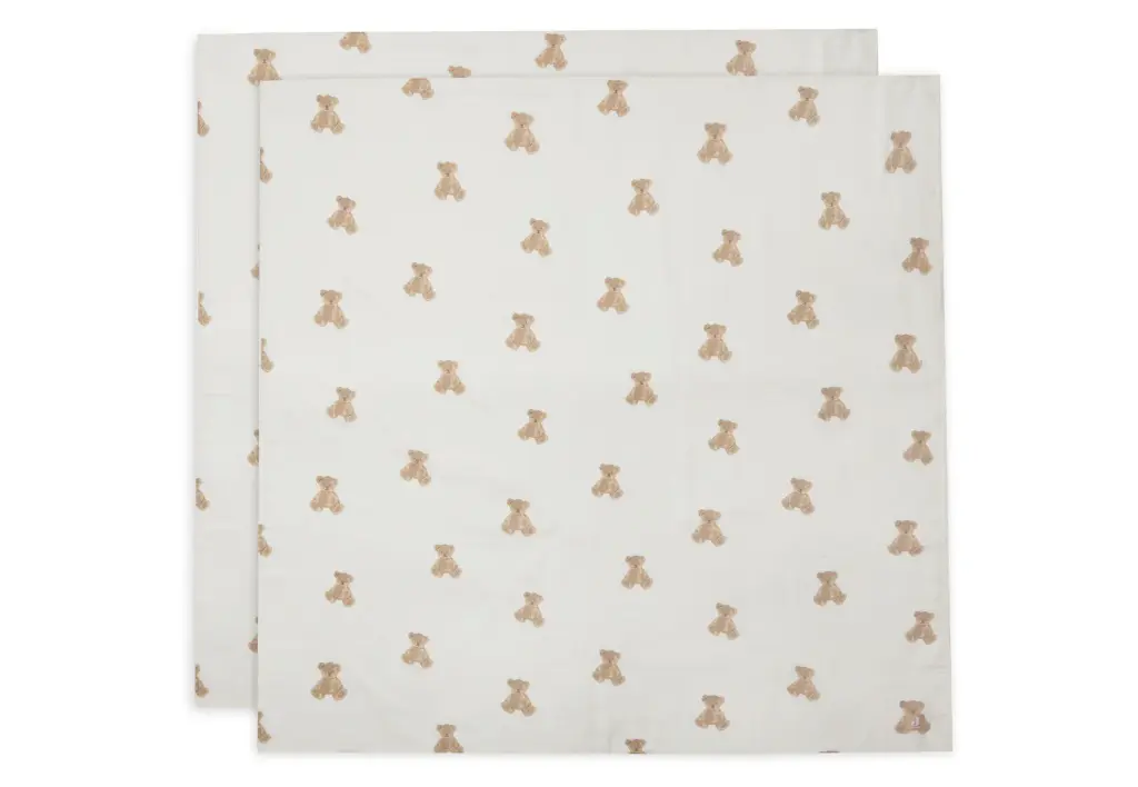 Jollein Swaddle Muslin 115x115cm - Teddy Bear - 2 Pack