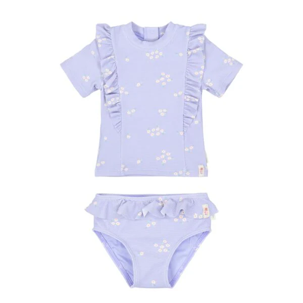 Little Dutch Short-Sleeve Swim Shirt and Bottoms Dreamy Lavender