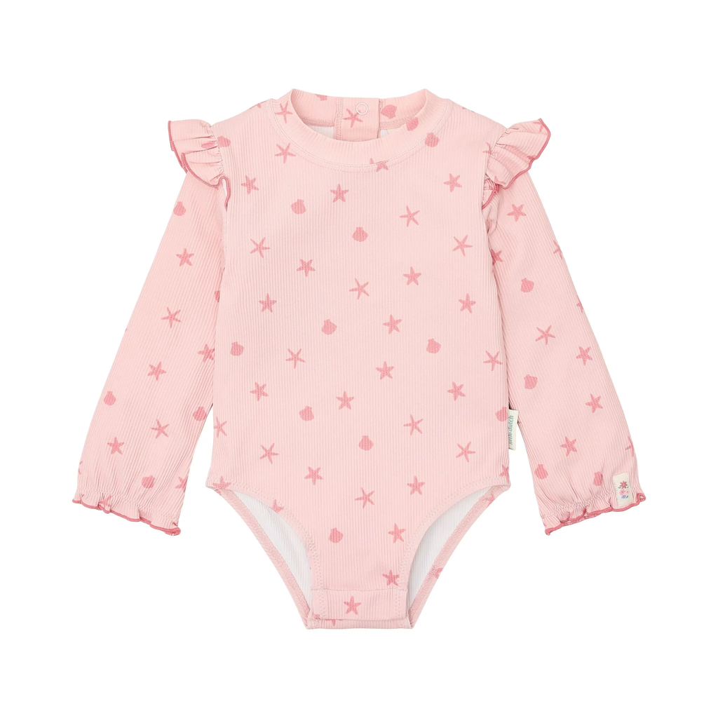 Little Dutch Long-Sleeve Swimsuit with Ruffles Dreamy Seashells UPF 40