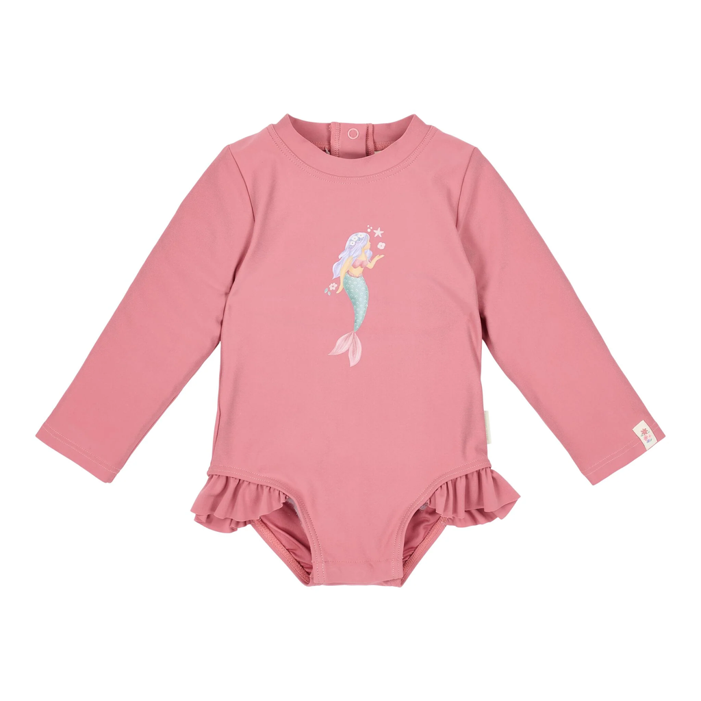 LITTLE DUTCH. Long-Sleeve Swimsuit with Ruffles Dreamy Pink UPF 40