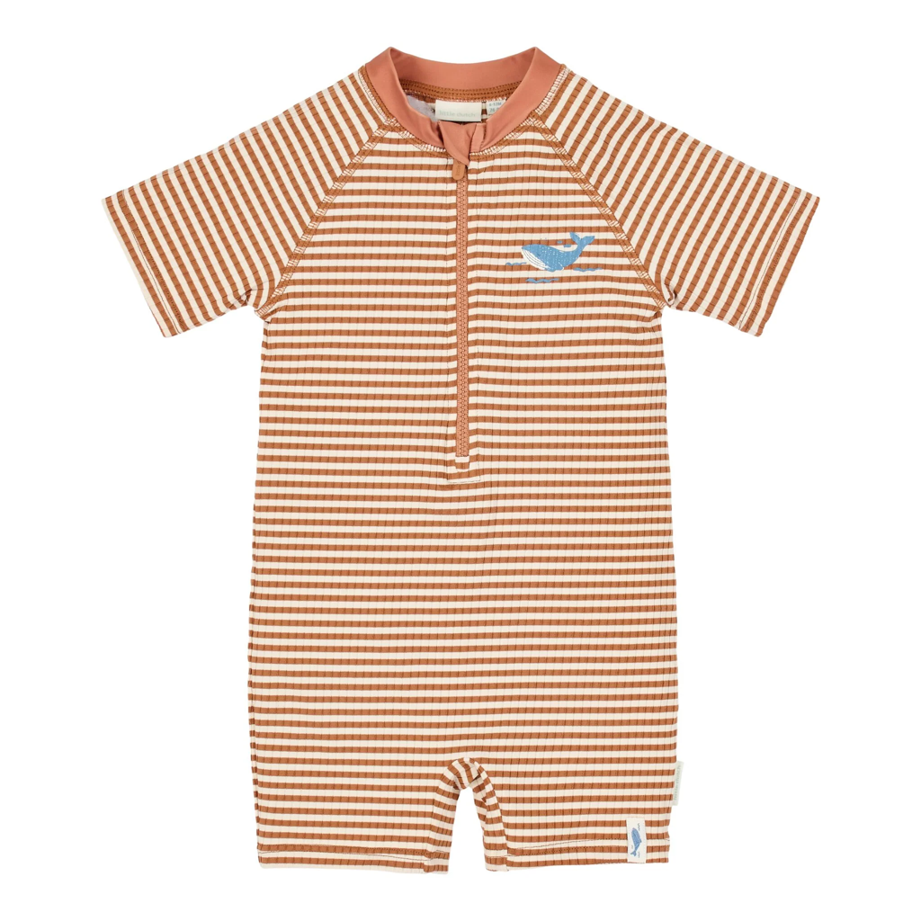 Little Dutch Short Sleeve Swimsuit Ocean Brown Stripes