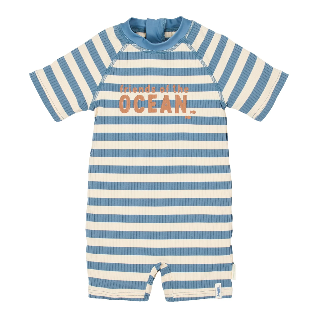 Little Dutch Short Sleeve Swimsuit Ocean Blue Stripes