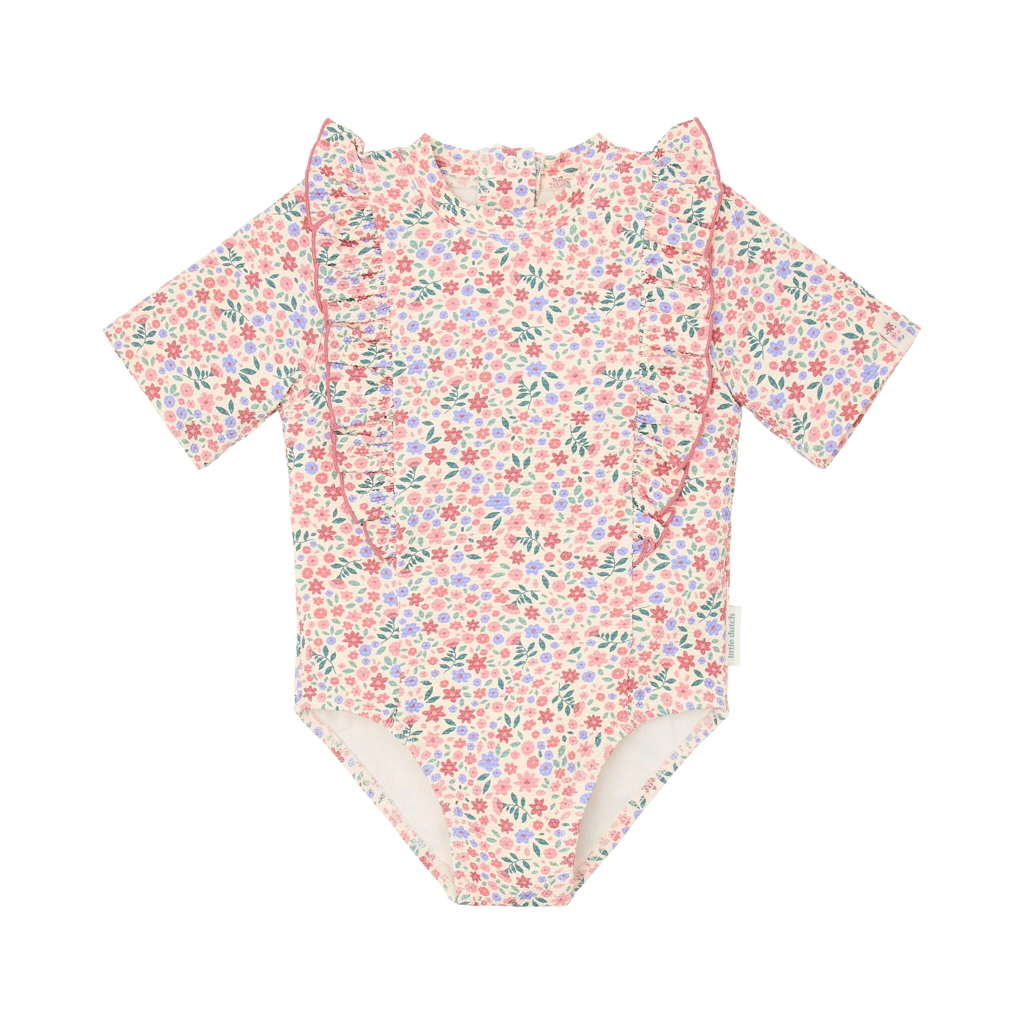 Little Dutch Short-Sleeve Swimsuit with Ruffles Dreamy Flowerfield