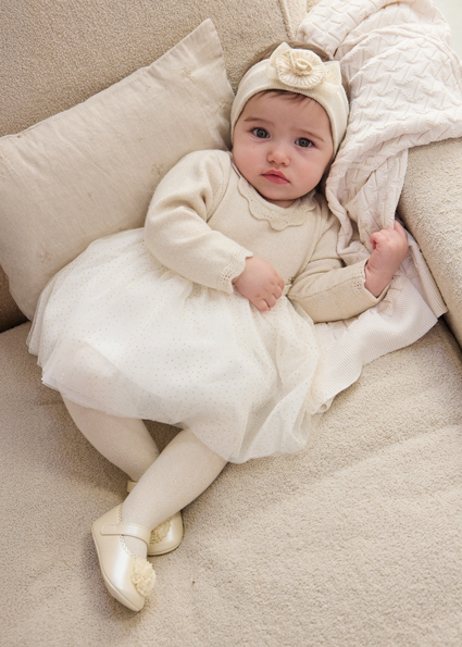 Mayoral Tricot/tull dress Champagne