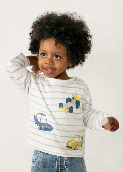 Mayoral L/s t-shirt stripes and print Sky blue Lg