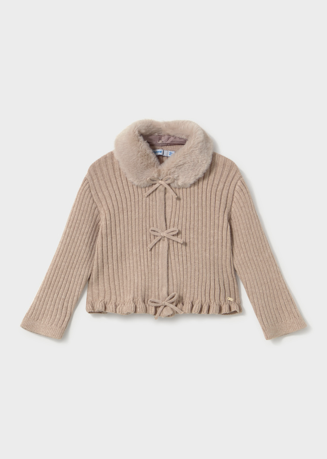 Mayoral Faux fur collar cardigan seed Lg
