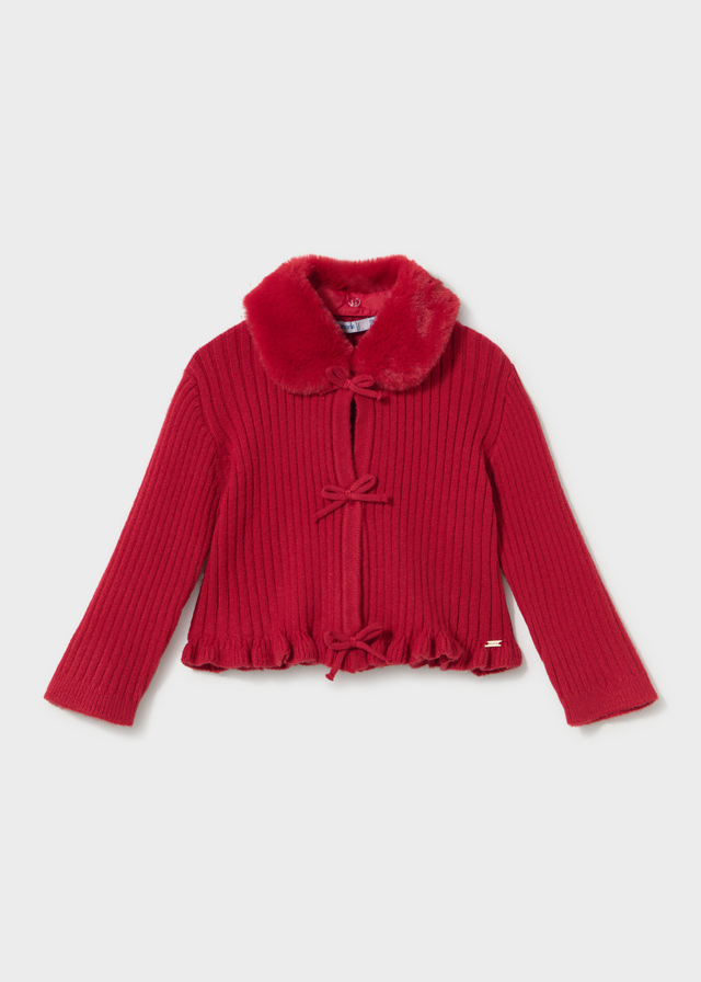 Mayoral Faux fur collar cardigan Red Lg