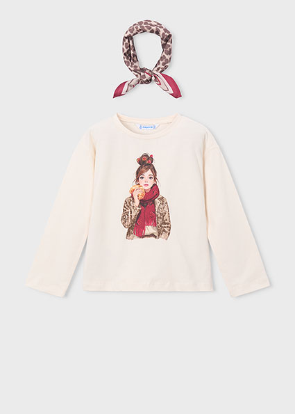 Mayoral L/s t-shirt scarf cherrysoy Lg