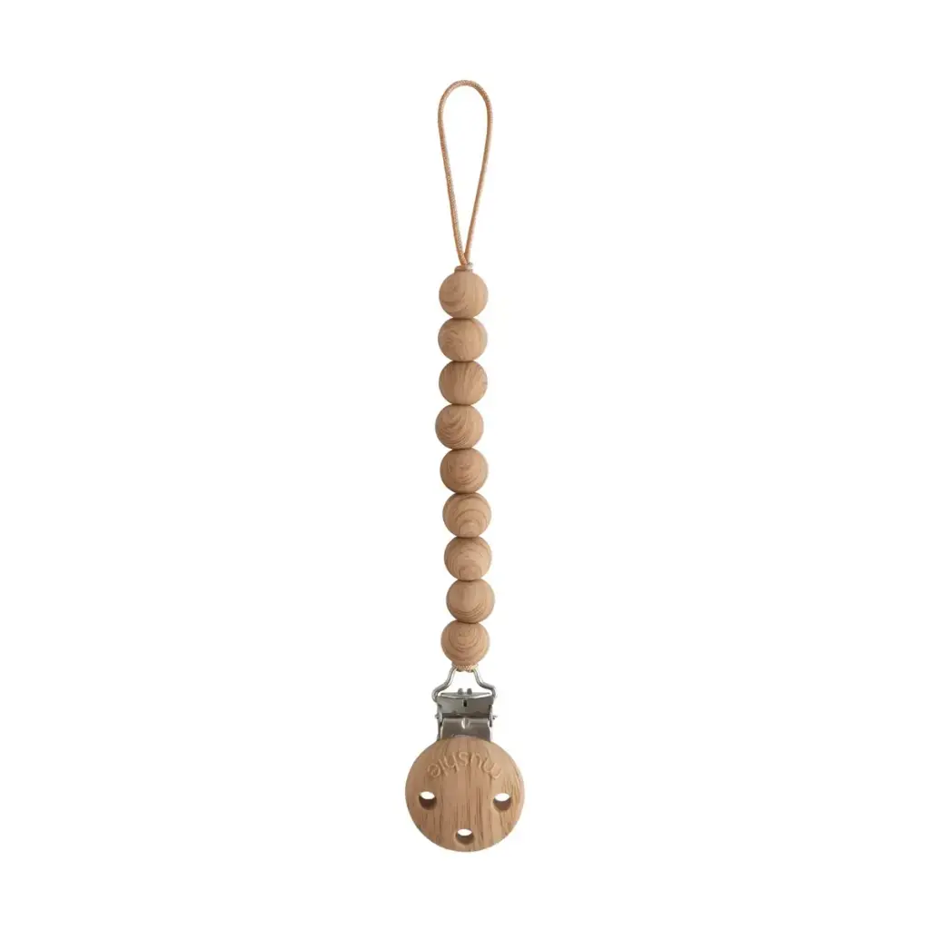 Mushie Silicone Pacifier Clip Luna Faux Wood