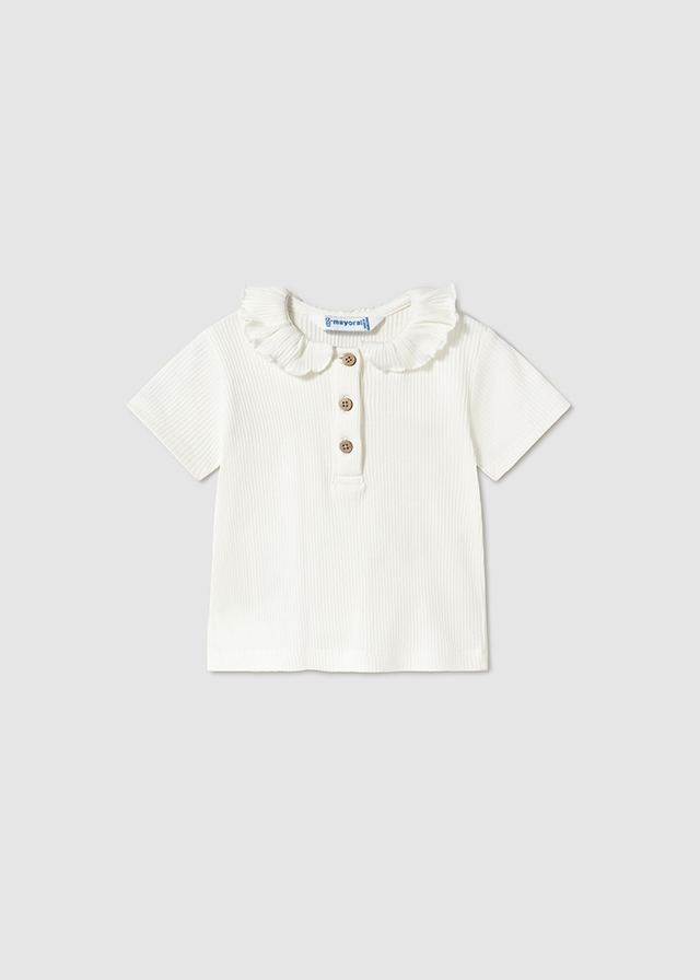 Mayoral Short sleeve ribbed polo - Natural