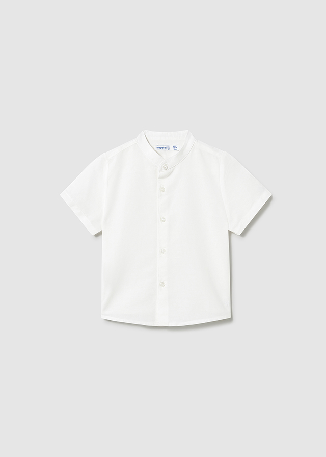 Mayoral Short sleeve linen mao collar shirt - White