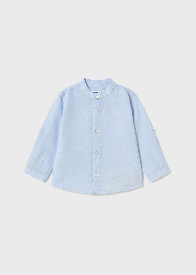 Mayoral Long sleeve linen mao shirt - Light blue