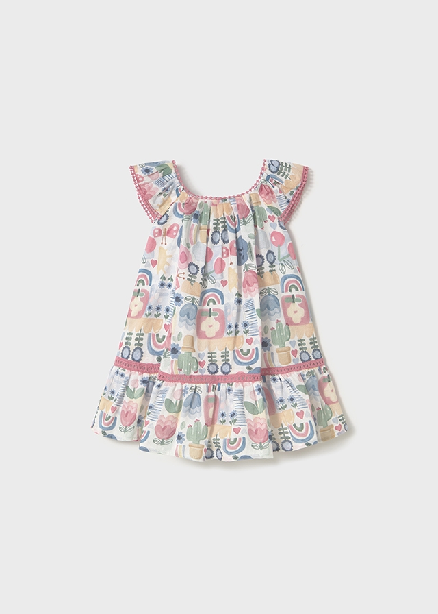 Mayoral Printed dress with trimmings- Rose