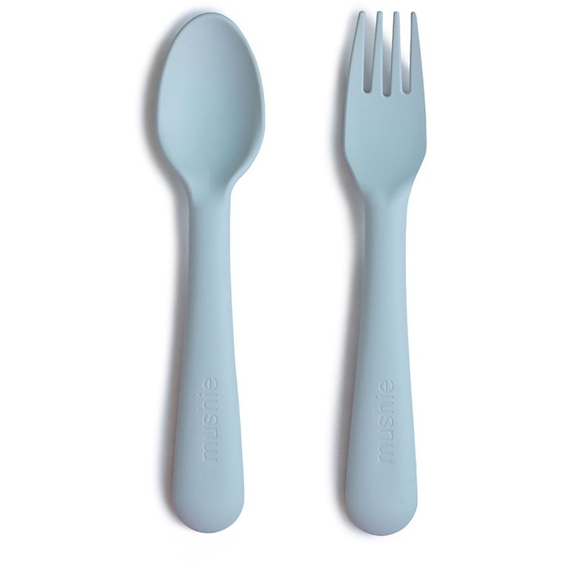 Mushie Fork and Spoon Set Cutlery Powder Blue 2 Pc