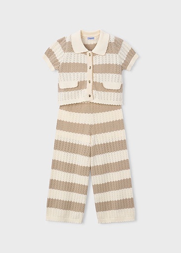 Mayoral Long knit trousers set Sand