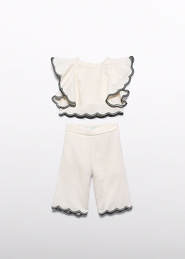 Abel & Lula embroidered culotte pants set Cream