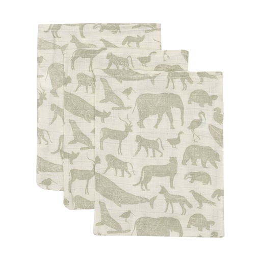Jollein washcloth muslin -Animal Olive Green