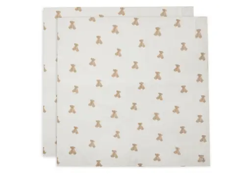 [535-852-66095] Jollein Swaddle Muslin 115x115cm - Teddy Bear - 2 Pack