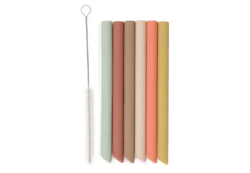 [709-007-68188] Straws Silicone Mixed Shades (6-pack)
