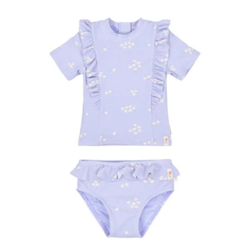 Little Dutch Short-Sleeve Swim Shirt and Bottoms Dreamy Lavender