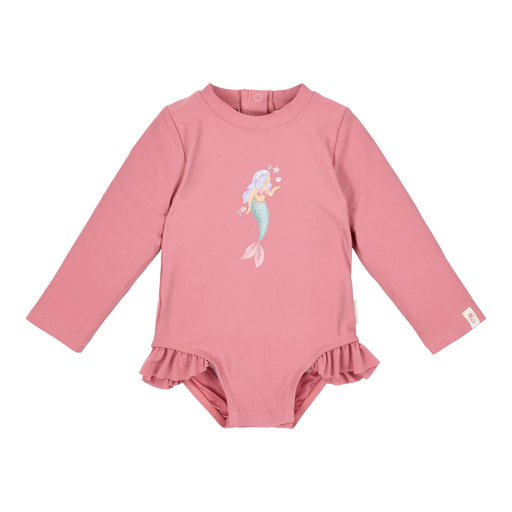 LITTLE DUTCH. Long-Sleeve Swimsuit with Ruffles Dreamy Pink UPF 40