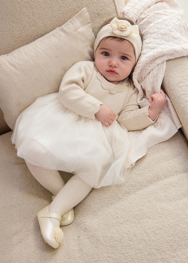 Mayoral Tricot/tull dress Champagne