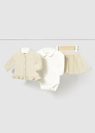 Mayoral Tulle knit skirt set Champagne