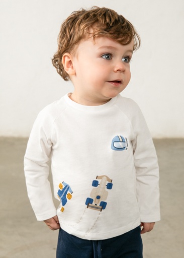 Mayoral L/s t-shirt racing Ivory Lg