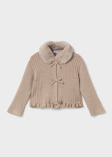 Mayoral Faux fur collar cardigan seed Lg