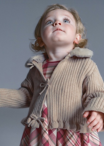 Mayoral Faux fur collar cardigan seed Lg