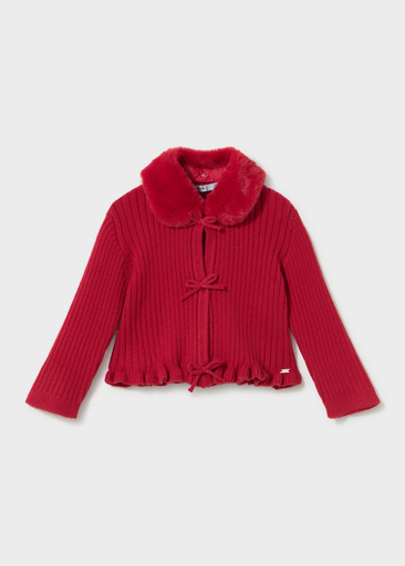 Mayoral Faux fur collar cardigan Red Lg