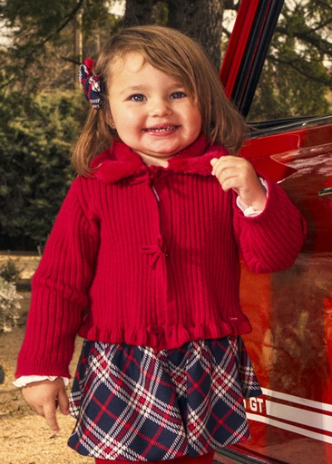 Mayoral Faux fur collar cardigan Red Lg